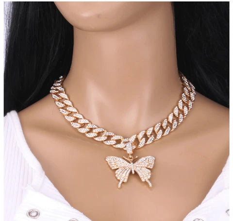 Iced Out Butterfly Pendant Necklace