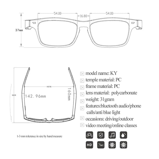 Smart Glasses Wireless Bluetooth 5.0 Sunglasses