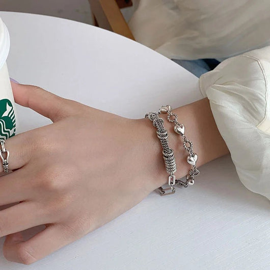 925 Sterling Silver Bracelet for Women and Men Vintage Heart Pendant Cuff - Dahab'sCO