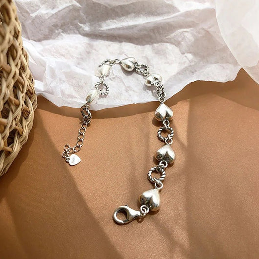 925 Sterling Silver Bracelet for Women and Men Vintage Heart Pendant Cuff - Dahab'sCO