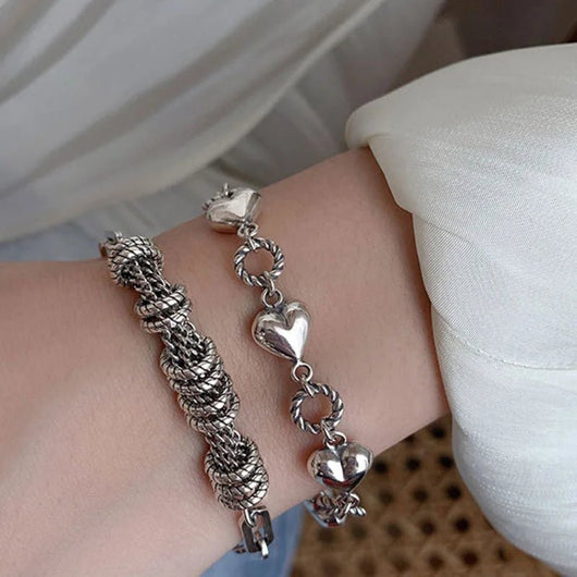 925 Sterling Silver Bracelet for Women and Men Vintage Heart Pendant Cuff - Dahab'sCO
