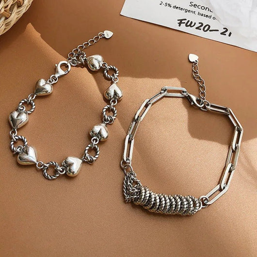 925 Sterling Silver Bracelet for Women and Men Vintage Heart Pendant Cuff - Dahab'sCO