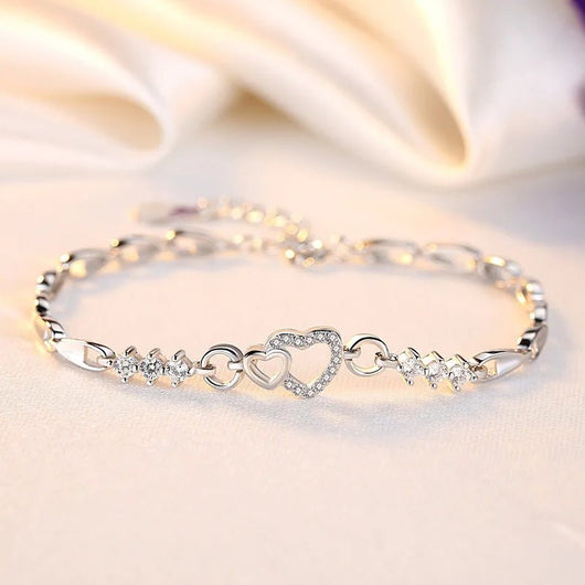 925 Sterling Silver Bracelet with Purple Zircon Heart Romantic Charm for Women - Dahab'sCO