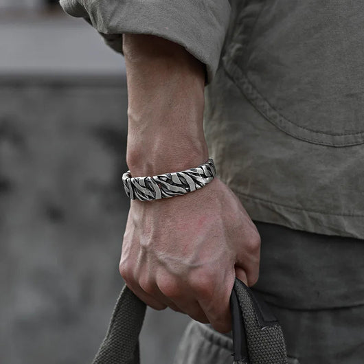 925 Sterling Silver Punk Wide Geometric Bangle Bracelet for Men - Dahab'sCO