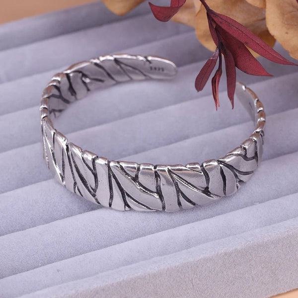 925 Sterling Silver Punk Wide Geometric Bangle Bracelet for Men - Dahab'sCO