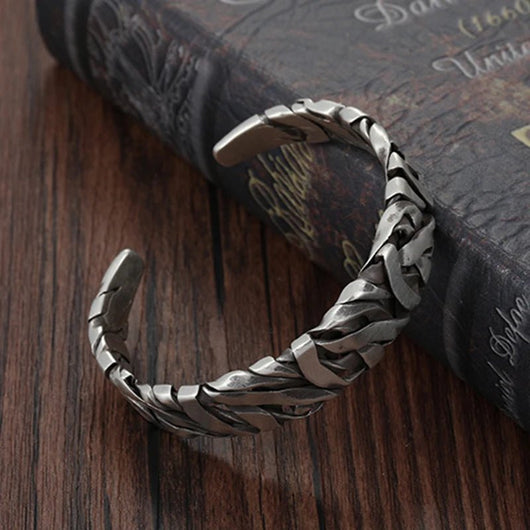 925 Sterling Silver Punk Wide Geometric Bangle Bracelet for Men - Dahab'sCO