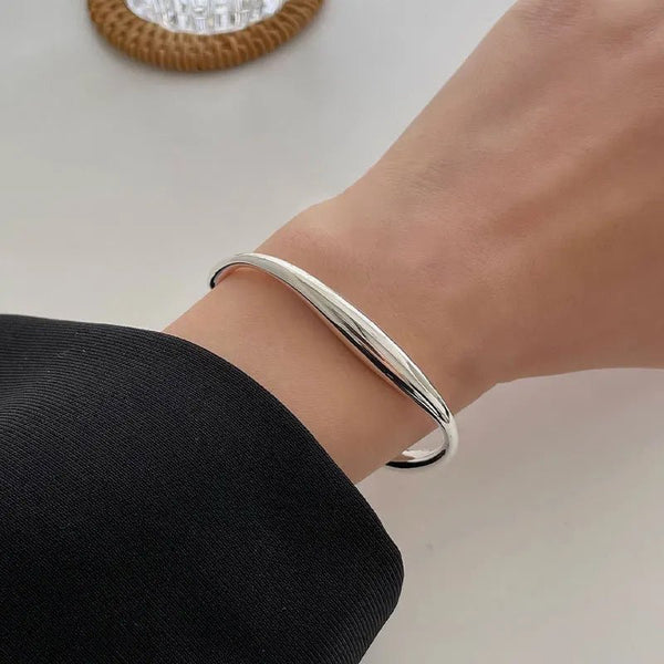 925 Sterling Silver Punk Wide Geometric Bangle Bracelet for Men Women - Dahab'sCO