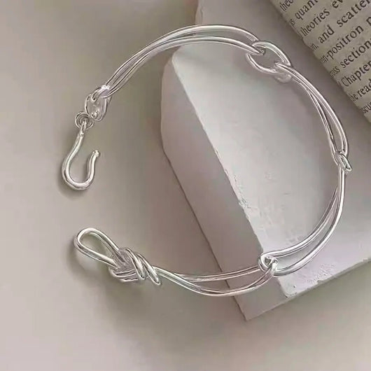925 Sterling Silver Punk Wide Geometric Bangle Bracelet for Men Women - Dahab'sCO