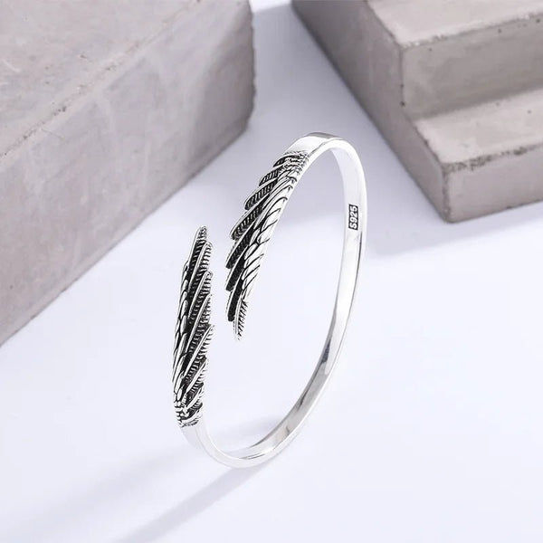 925 Sterling Silver Punk Wide Geometric Bangle Bracelet for Men Women - Dahab'sCO