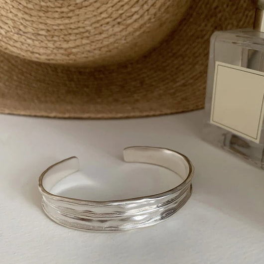 925 Sterling Silver Punk Wide Geometric Bangle Bracelet for Men Women - Dahab'sCO