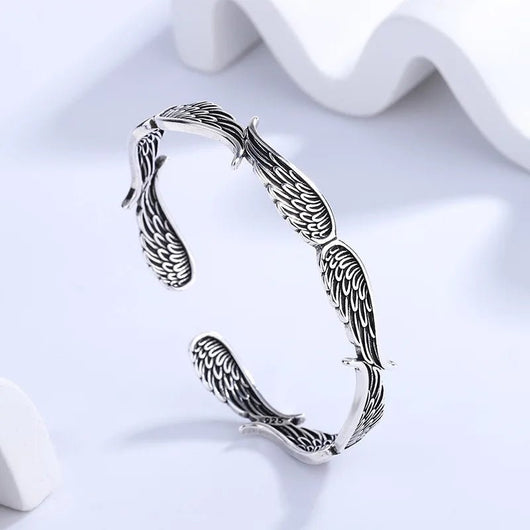 925 Sterling Silver Punk Wide Geometric Bangle Bracelet for Men Women - Dahab'sCO