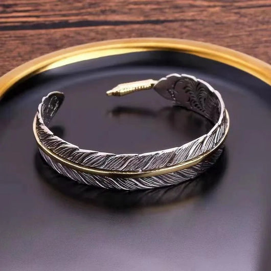 925 Sterling Silver Punk Wide Geometric Bangle Bracelet for Men Women - Dahab'sCO