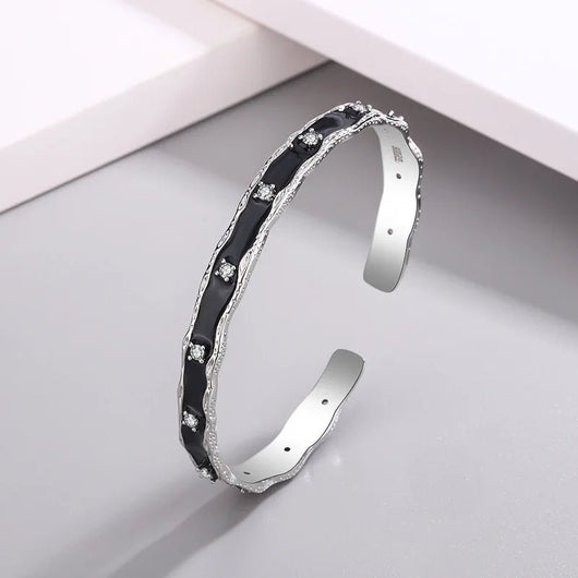 925 Sterling Silver Punk Wide Geometric Bangle Bracelet for Men Women - Dahab'sCO