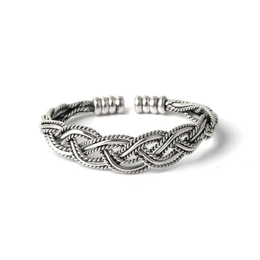 925 Sterling Silver Punk Wide Geometric Bangle Bracelet for Men Women - Dahab'sCO