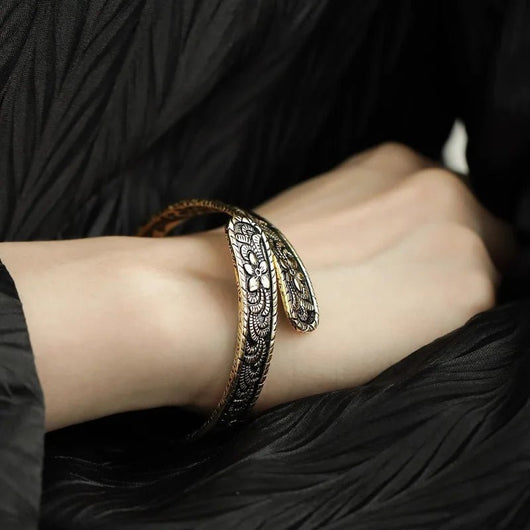 925 Sterling Silver Punk Wide Geometric Bangle Bracelet for Men Women - Dahab'sCO