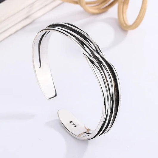 925 Sterling Silver Punk Wide Geometric Bangle Bracelet for Men Women - Dahab'sCO