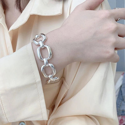 925 Sterling Silver Punk Wide Geometric Bangle Bracelet for Men Women - Dahab'sCO