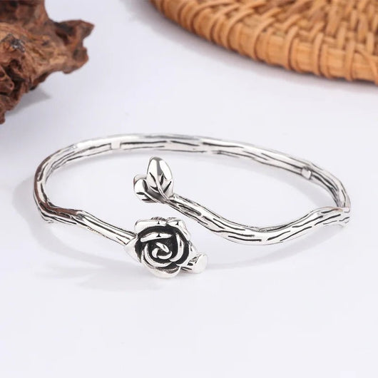 925 Sterling Silver Punk Wide Geometric Bangle Bracelet for Men Women - Dahab'sCO