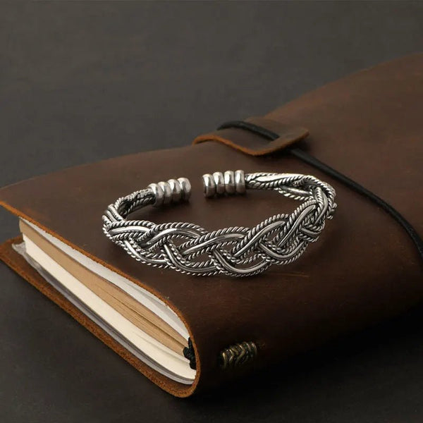 925 Sterling Silver Punk Wide Geometric Bangle Bracelet for Men Women - Dahab'sCO