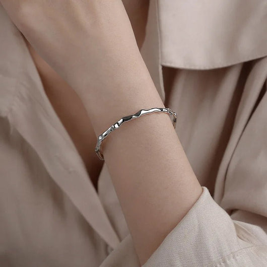 925 Sterling Silver Punk Wide Geometric Bangle Bracelet for Men Women - Dahab'sCO