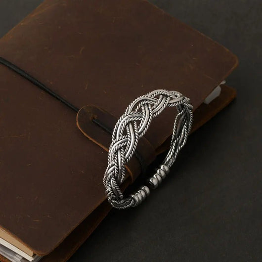 925 Sterling Silver Punk Wide Geometric Bangle Bracelet for Men Women - Dahab'sCO
