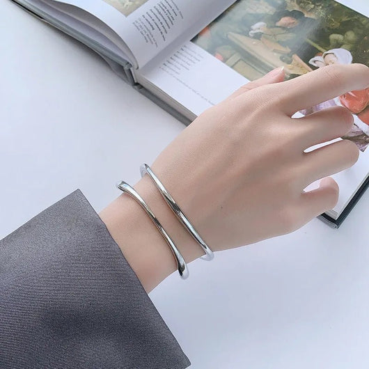 925 Sterling Silver Punk Wide Geometric Bangle Bracelet for Men Women - Dahab'sCO