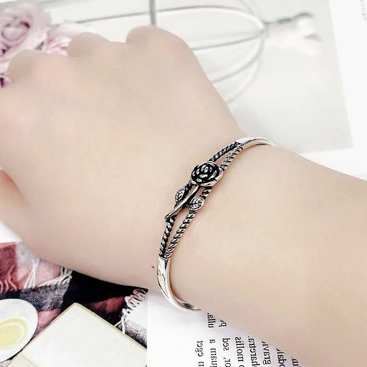 925 Sterling Silver Punk Wide Geometric Bangle Bracelet for Women - Dahab'sCO