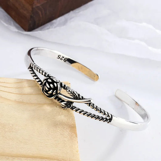 925 Sterling Silver Punk Wide Geometric Bangle Bracelet for Women - Dahab'sCO