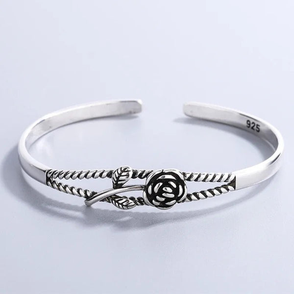 925 Sterling Silver Punk Wide Geometric Bangle Bracelet for Women - Dahab'sCO