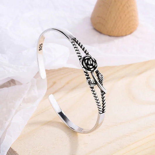 925 Sterling Silver Punk Wide Geometric Bangle Bracelet for Women - Dahab'sCO