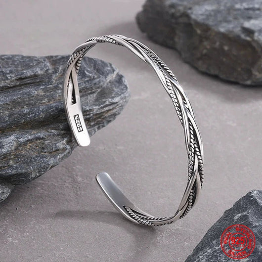 925 Sterling Silver Vintage Twists Open Cuff Bracelet for Women - Dahab'sCO