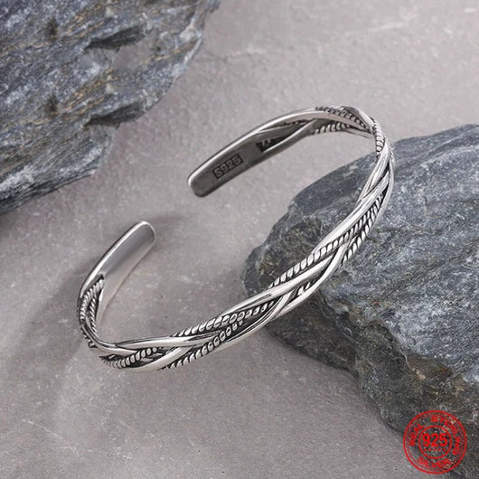 925 Sterling Silver Vintage Twists Open Cuff Bracelet for Women - Dahab'sCO