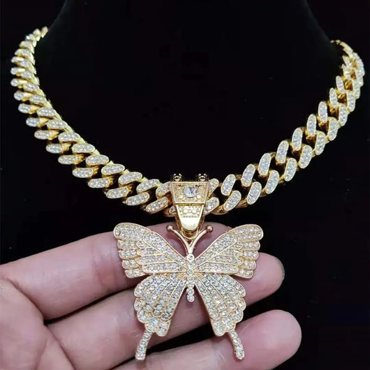 Iced Out Butterfly Pendant Necklace