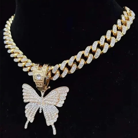 Iced Out Butterfly Pendant Necklace