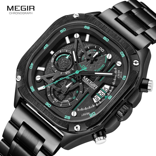 MEGIR Black Quartz Watch Chronograph Men's Wristwatch Dahab s'CO