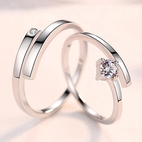 925 Sterling Silver Women's Zircon Crystal Couple Ring