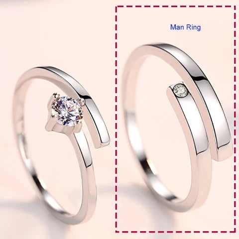 925 Sterling Silver Women's Zircon Crystal Couple Ring