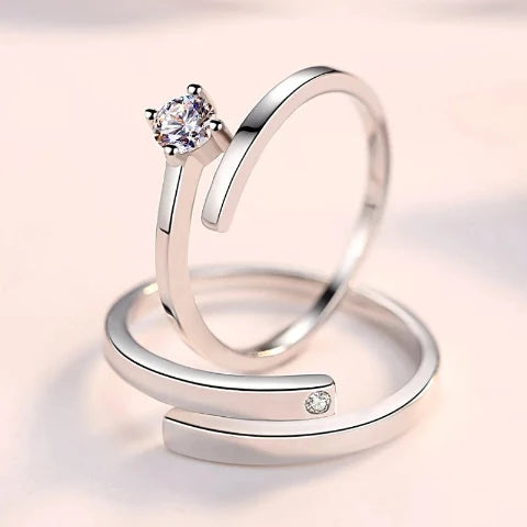 925 Sterling Silver Women's Zircon Crystal Couple Ring