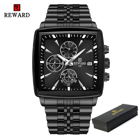  Men's Luxury Square Dial Stainless Steel Chronograph Watch