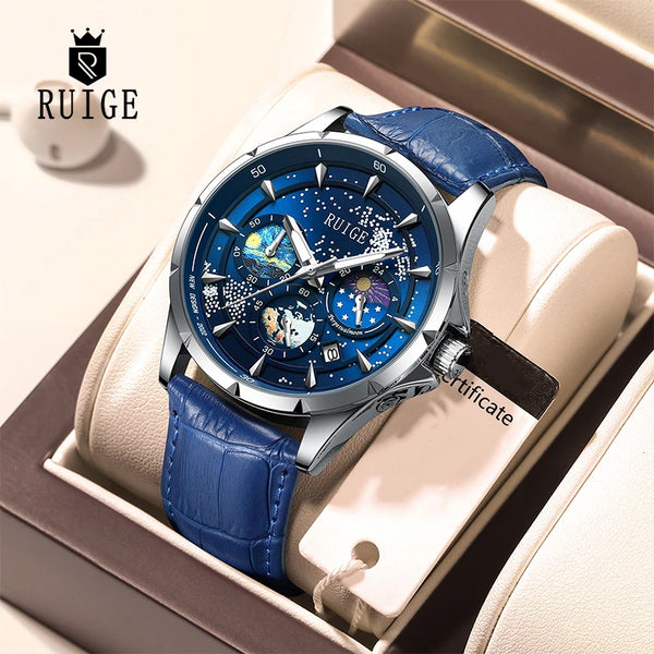 Business Quartz Watch Sun Moon Star Watch Luminous Watch Father's Day Gift