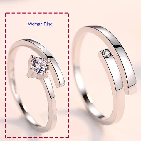 925 Sterling Silver Women's Zircon Crystal Couple Ring