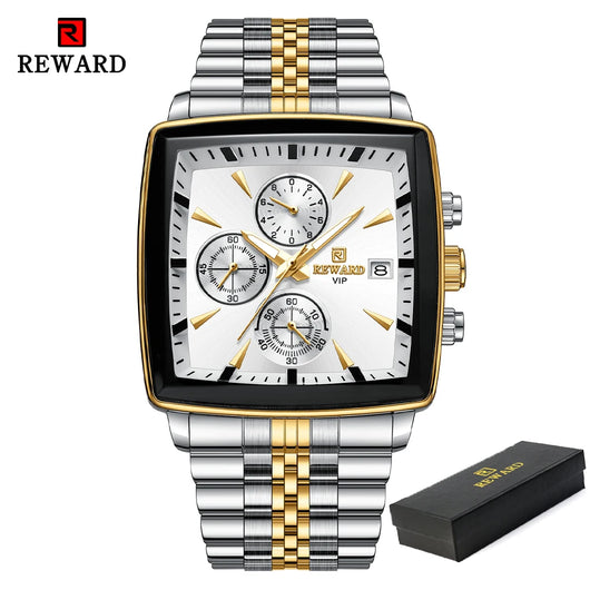  Men's Luxury Square Dial Stainless Steel Chronograph Watch