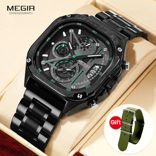 MEGIR Black Quartz Watch Chronograph Men's Wristwatch Dahab s'CO