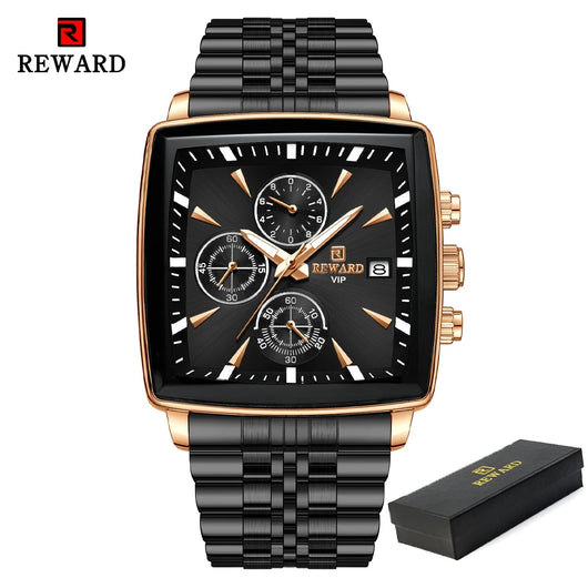  Men's Luxury Square Dial Stainless Steel Chronograph Watch