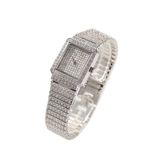 Luxury Women's Stainless Steel Rhinestone Watch - Square Shape, Waterproof & Iced Out