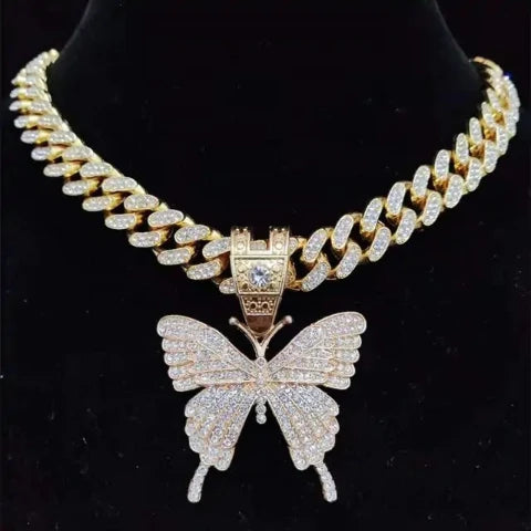 Iced Out Butterfly Pendant Necklace