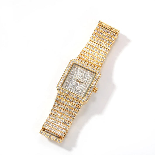 Luxury Women's Stainless Steel Rhinestone Watch - Square Shape, Waterproof & Iced Out