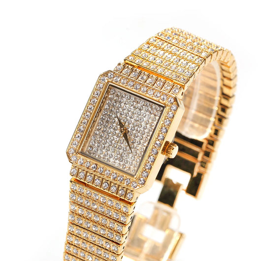 Luxury Women's Stainless Steel Rhinestone Watch - Square Shape, Waterproof & Iced Out