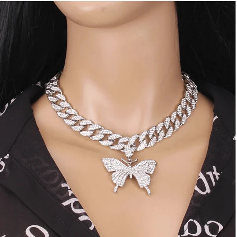 Iced Out Butterfly Pendant Necklace