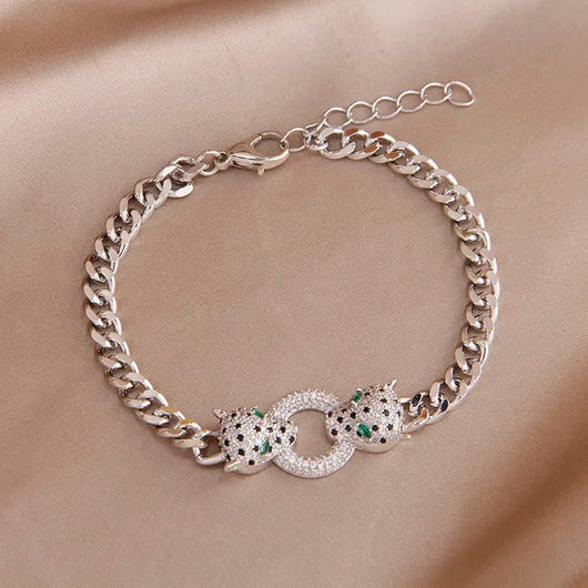Crystal Double Leopard Head Charm Bracelet 18K Gold Plated Bracelets - Dahab'sCO